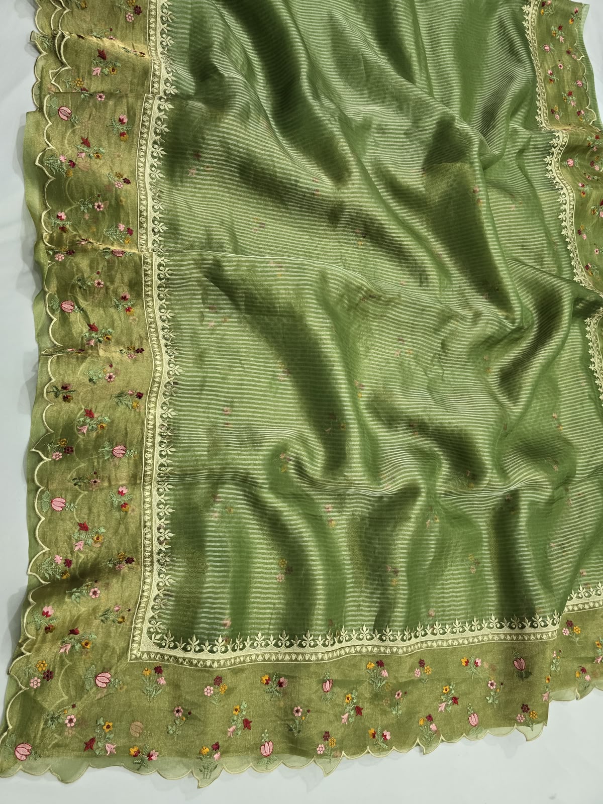 Pure Kora Tissue Silk Saree With Embroidery