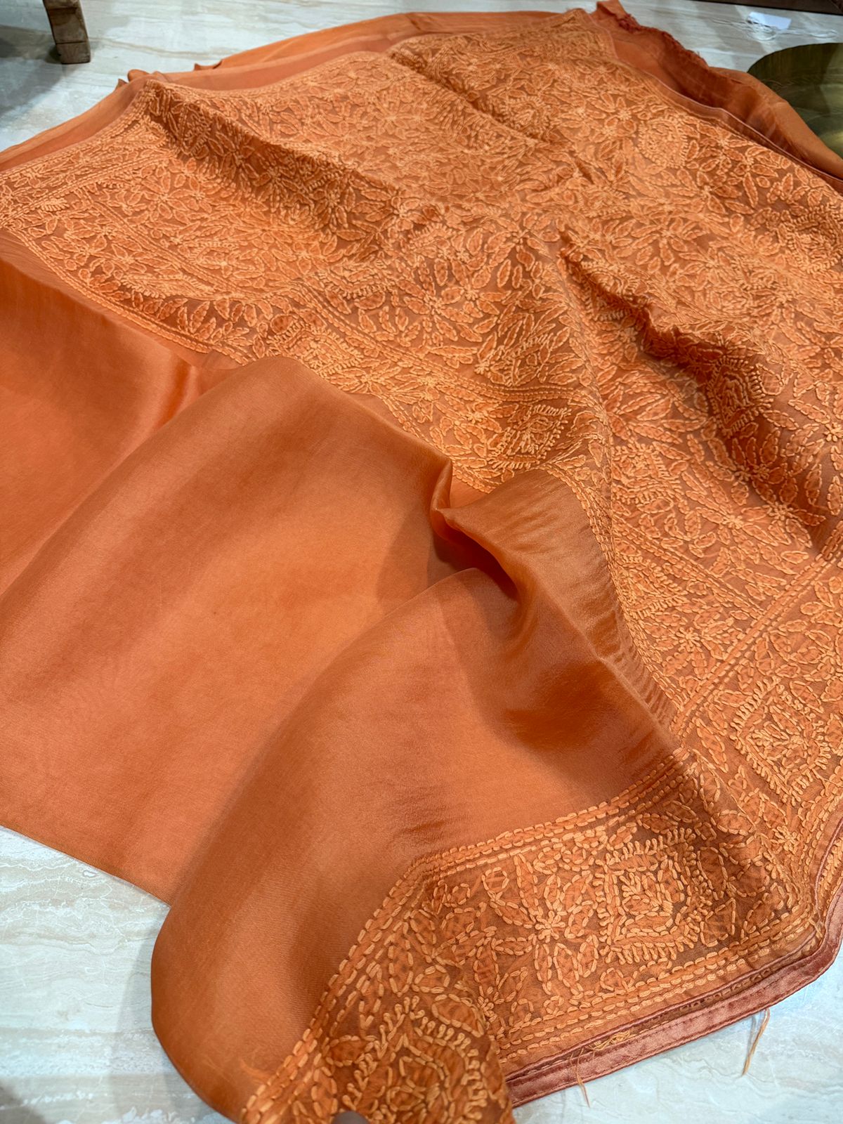 Organza Silk Saree With Chikankari Work