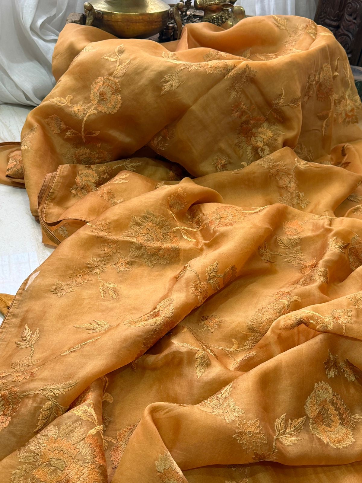 Pure Organza Saree With Machine Embroidery All Over