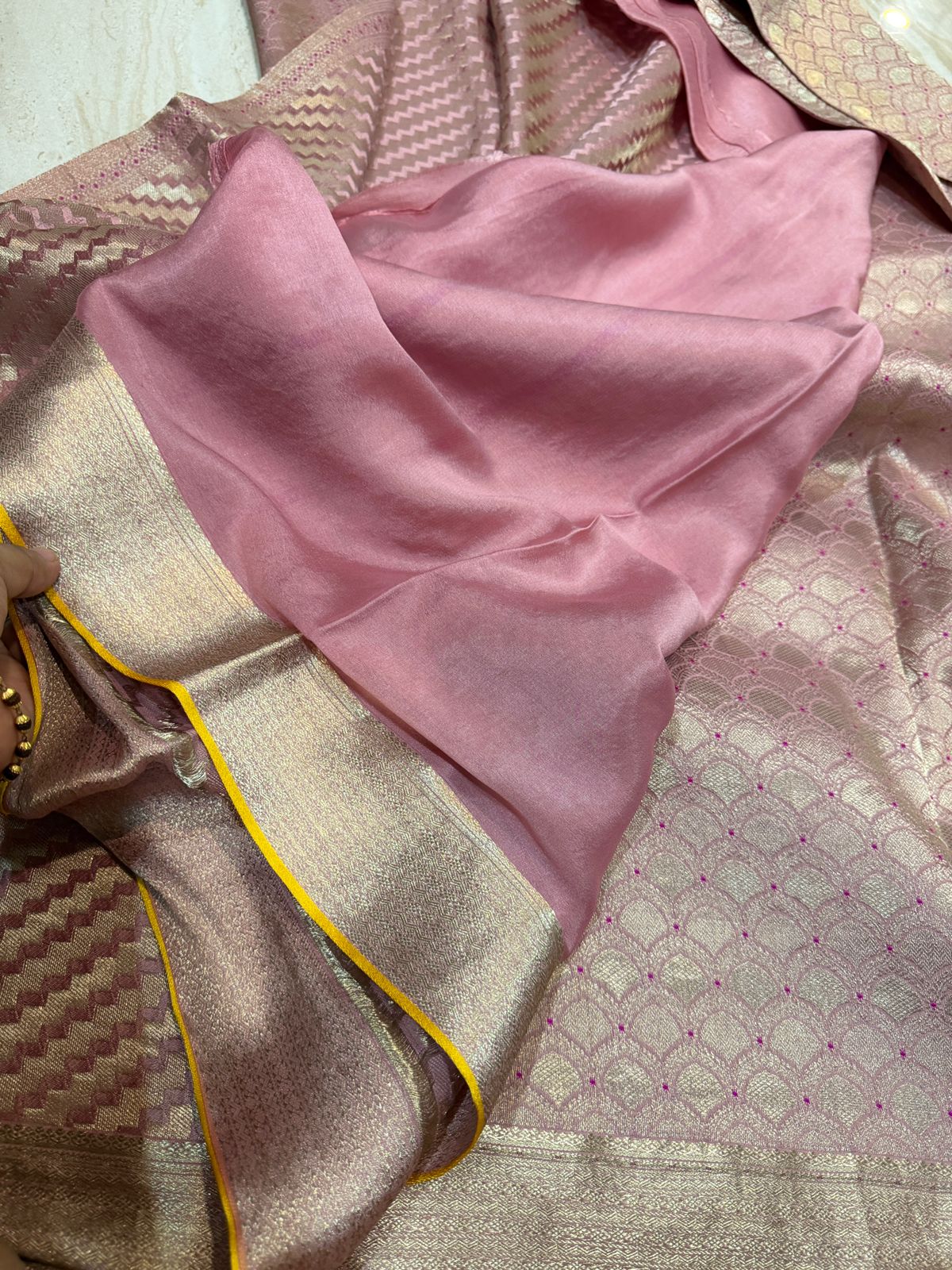 Pure Mysore Brocade Crepe Silk Saree With Meenakari Weave