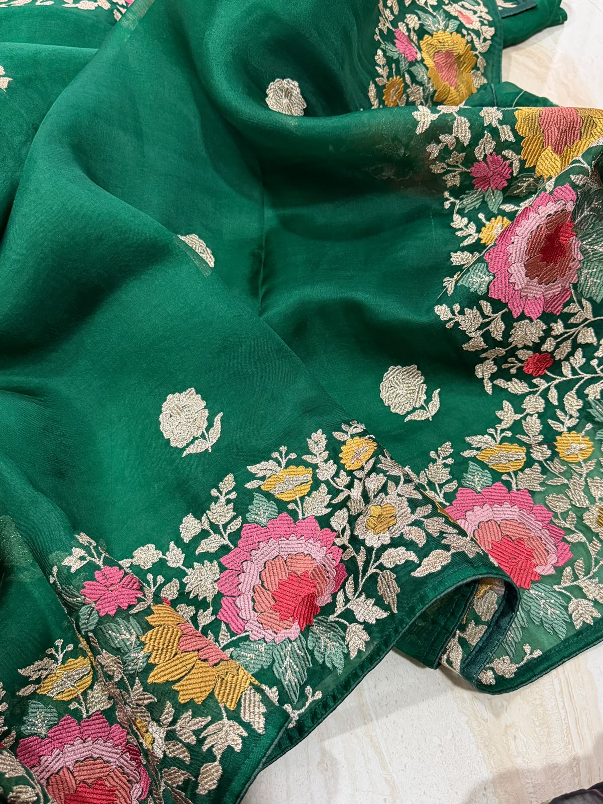 Pure Organza Silk Saree With Machine Embroidery