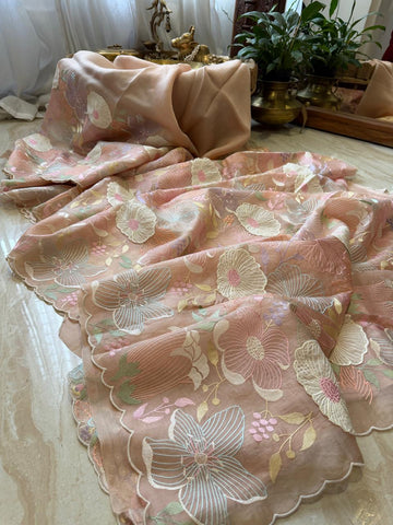 Pure Organza Silk Saree With Intricate Appliqué Work
