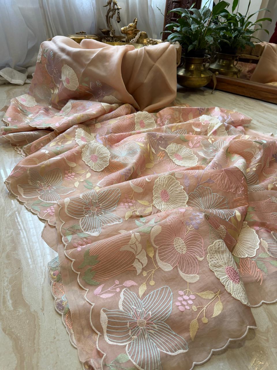 Pure Organza Silk Saree With Intricate Appliqué Work