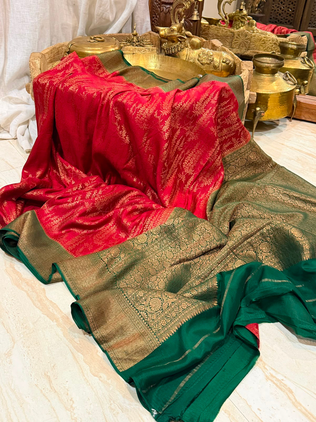 Mysore Brocade Crepe Silk Saree with Antique Zari Weave – Chap Dye