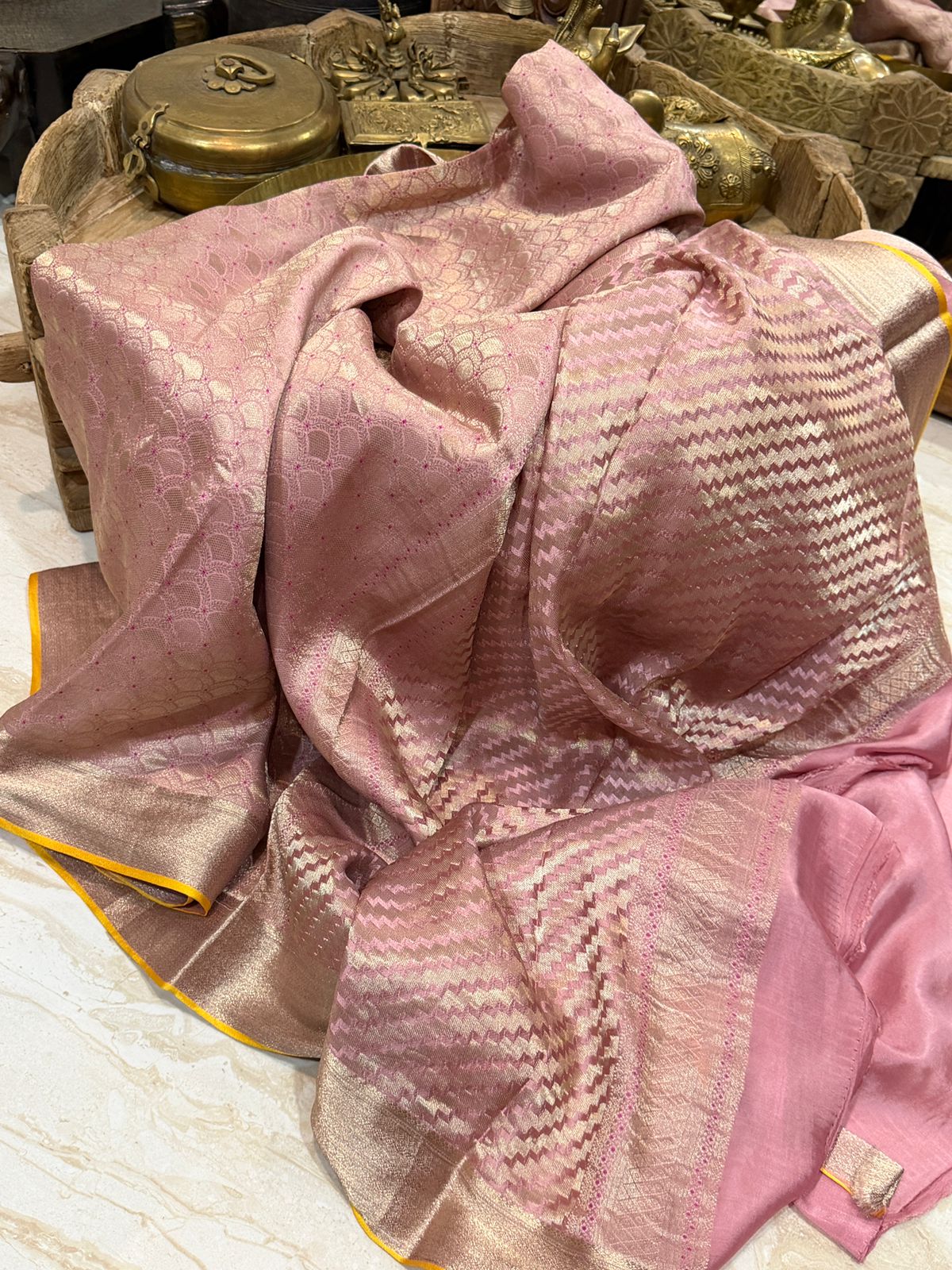 Pure Mysore Brocade Crepe Silk Saree With Meenakari Weave