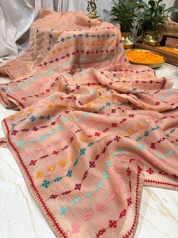 Pure Organza Saree With Kutch Embroidery All Over