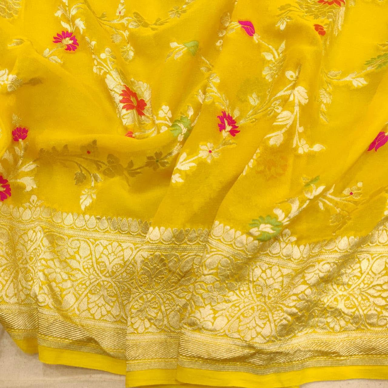 Pure Handloom Khaddi Georgette Meenakari Zari Work Saree