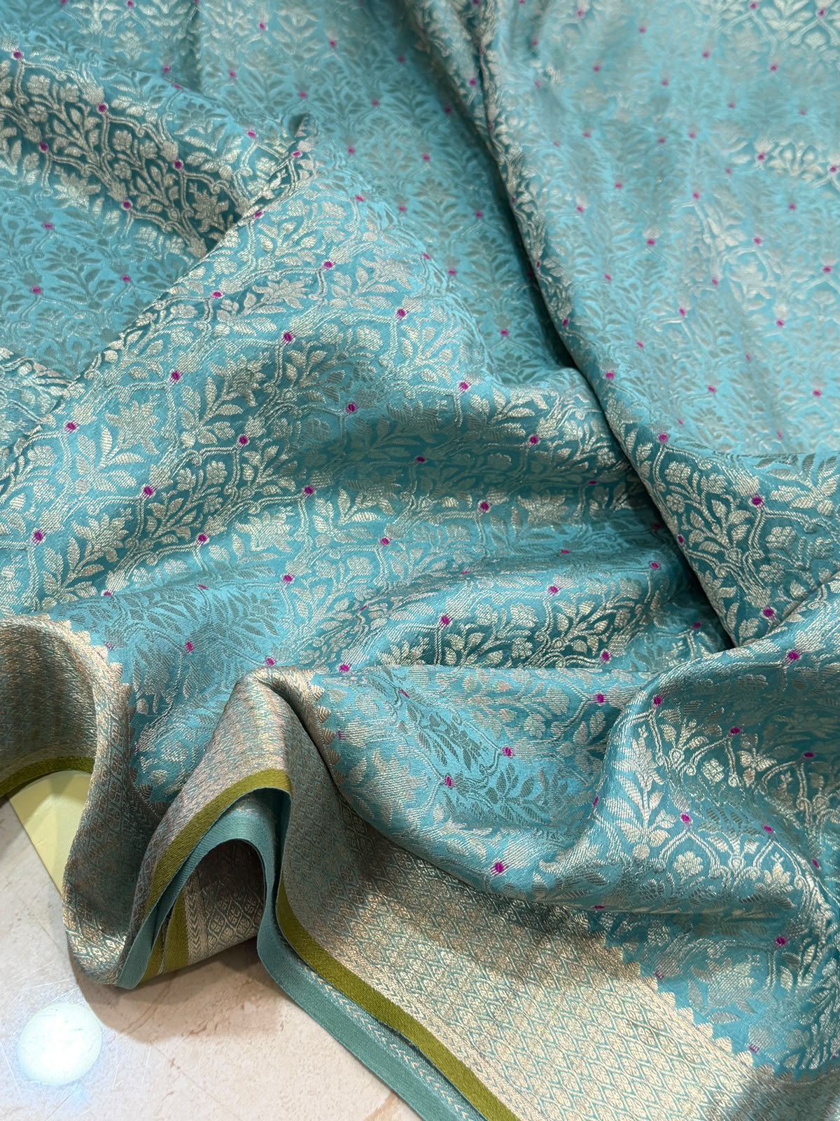 Mysore Brocade Crepe Silk Saree With Meenakari Weave