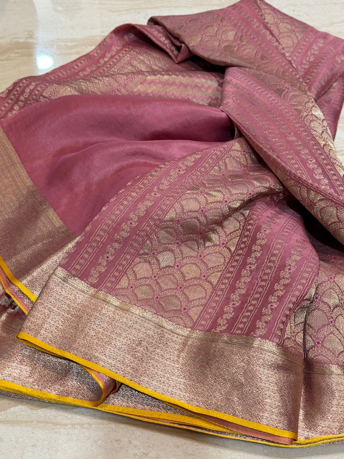 Pure Mysore Brocade Crepe Silk Saree With Meenakari Weave