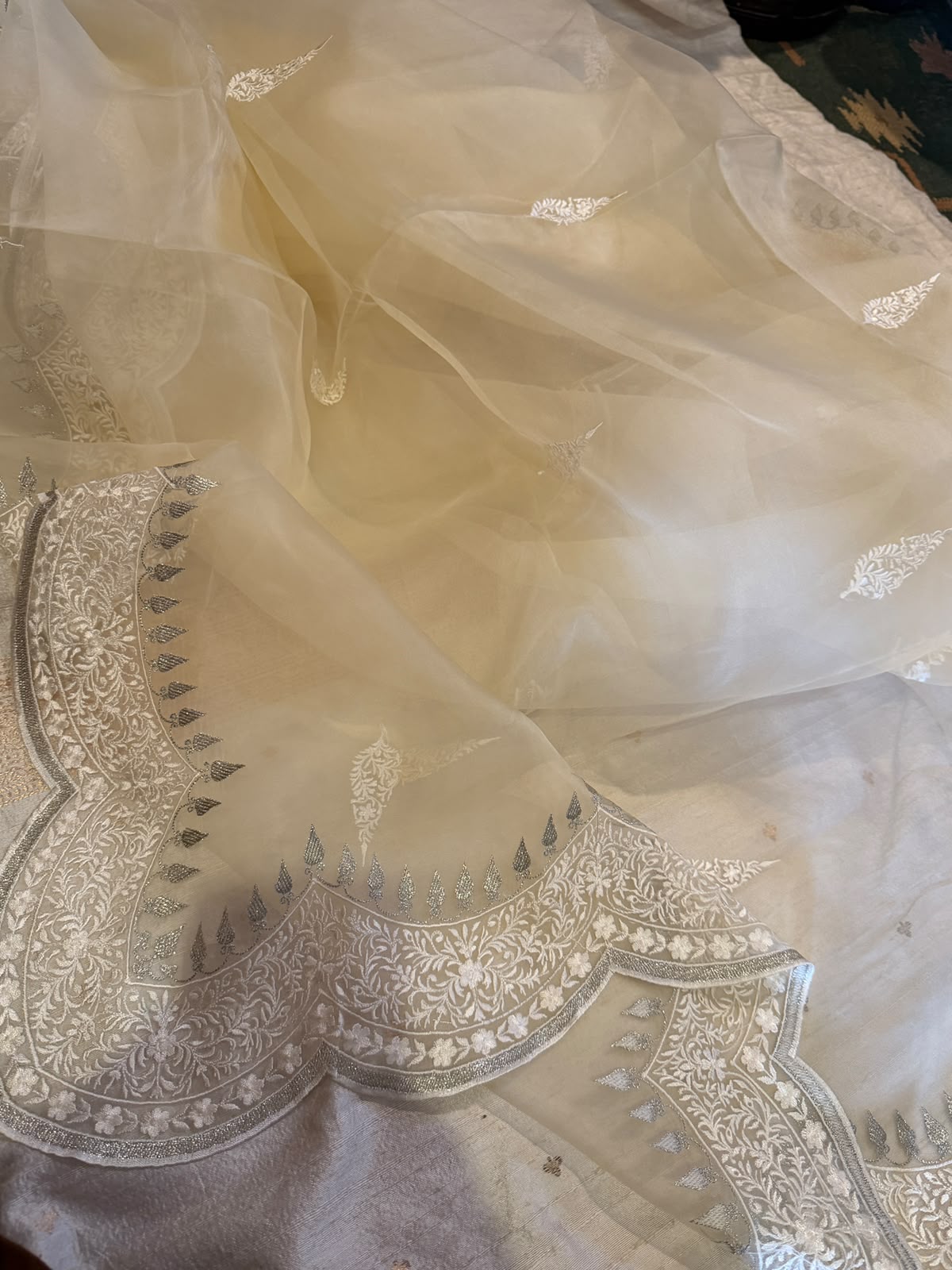 Pure Organza Silk Saree With Scallop Border