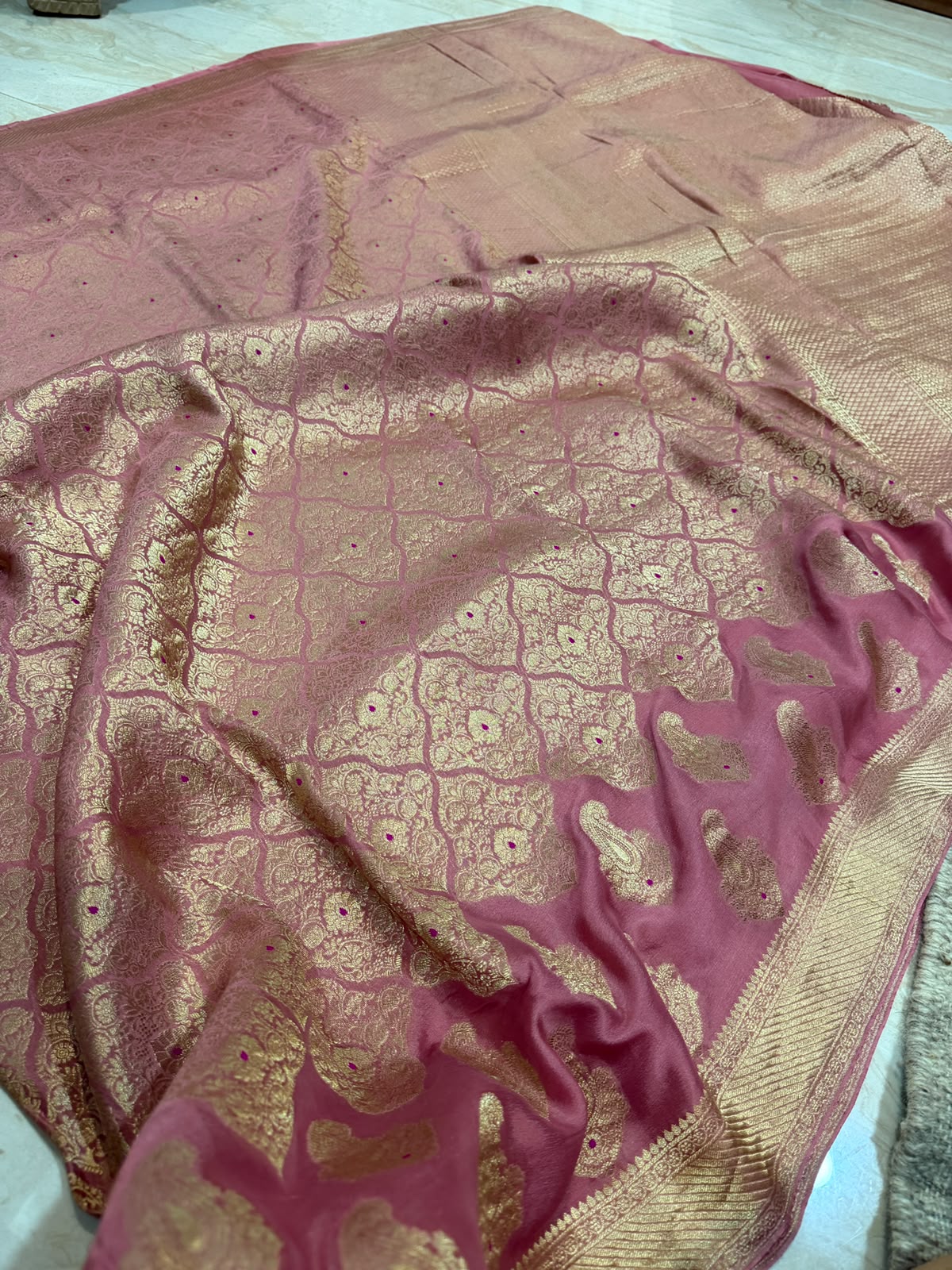 Pure Mysore Brocade Crepe Silk Saree With Zari Weave