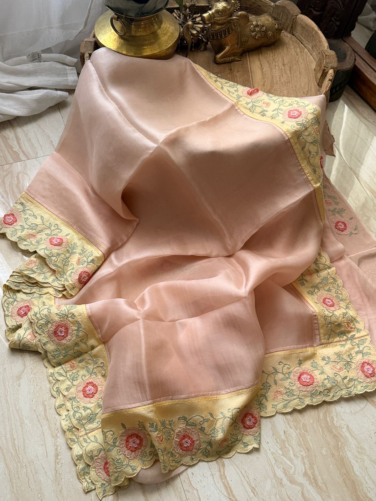 Pure Organza Silk Saree With Embroidery Appliqué Border