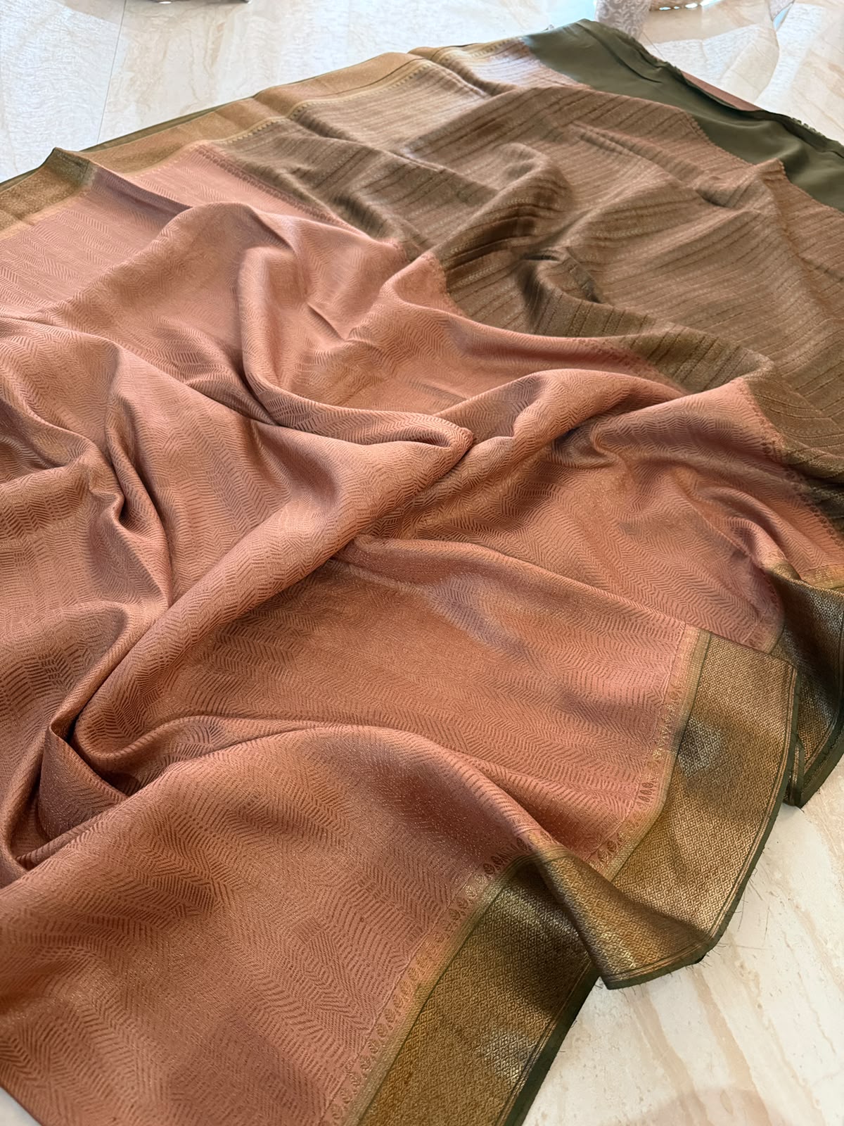 Pure Mysore Brocade Crepe Silk With Antiq Zari Weave