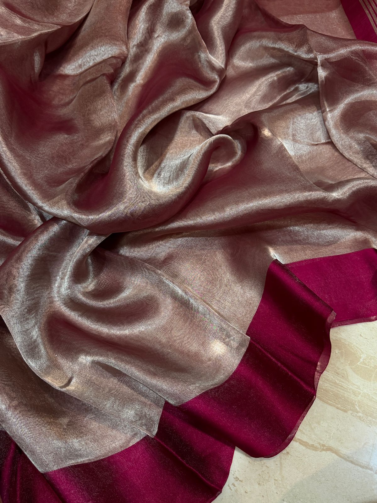 Metallic Tissue Silk Saree with Satin Patta Border