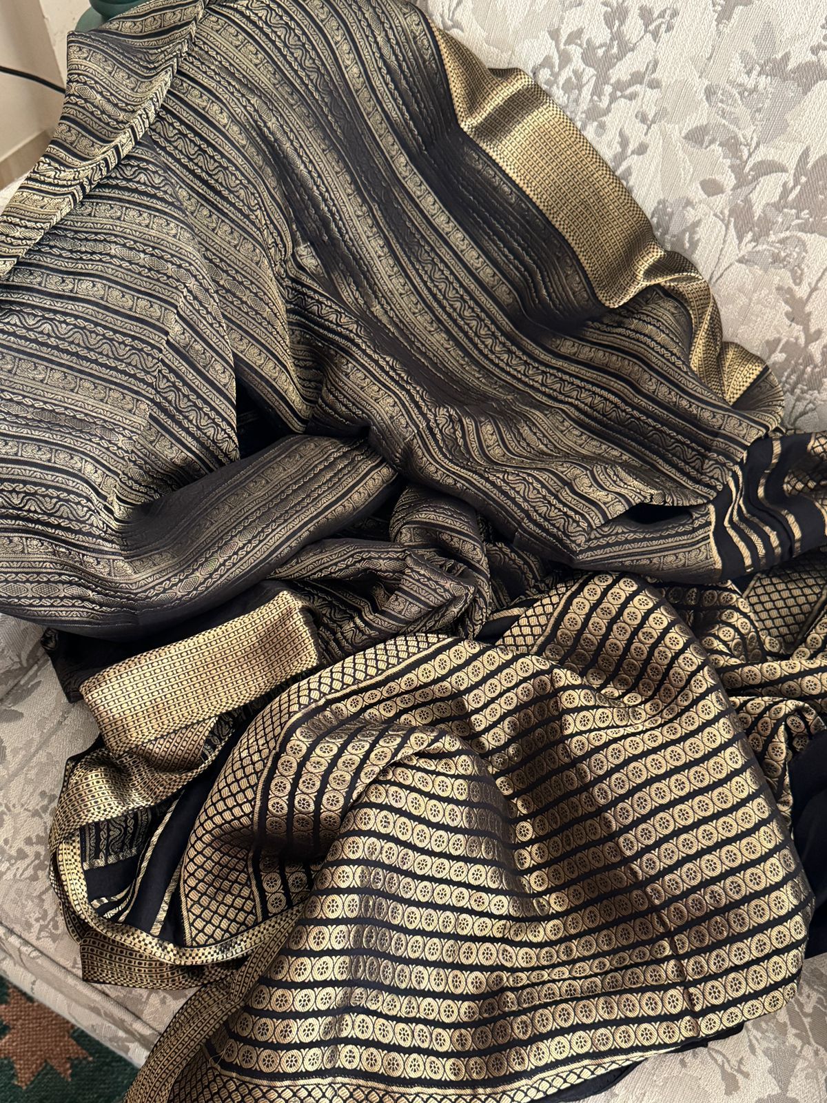 Jet Black Mysore Brocade Crepe Silk Saree