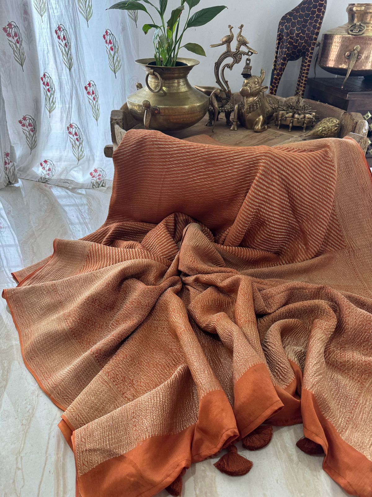 Leheriya Weave Mysore Crush Tissue Silk Saree