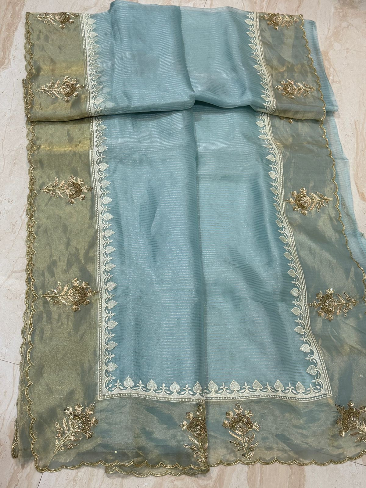 Designer Banarasi Soft Tissue Silk Saree with Rich Zardozi Work