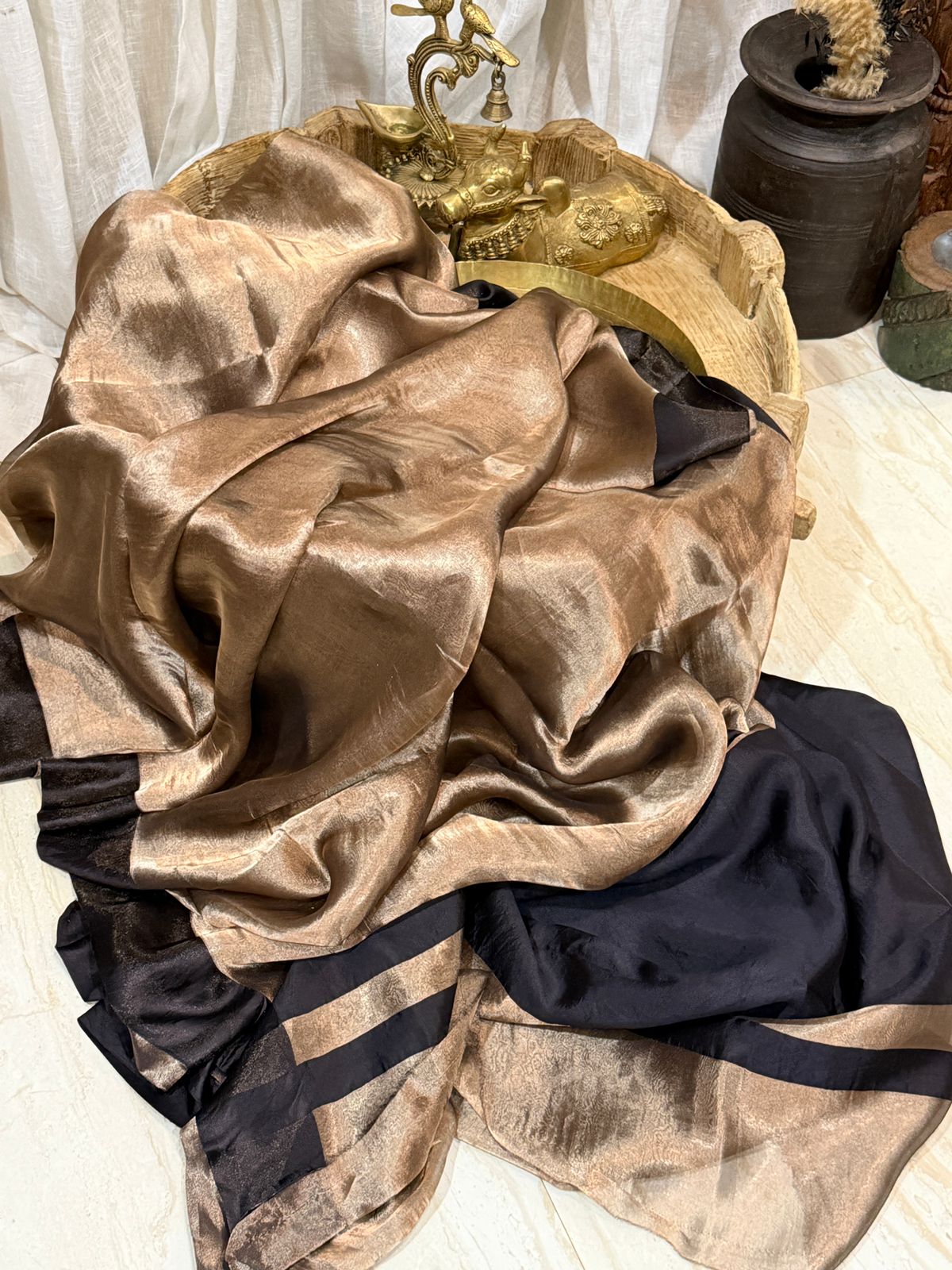 Metallic Tissue Silk Saree with Satin Patta Border