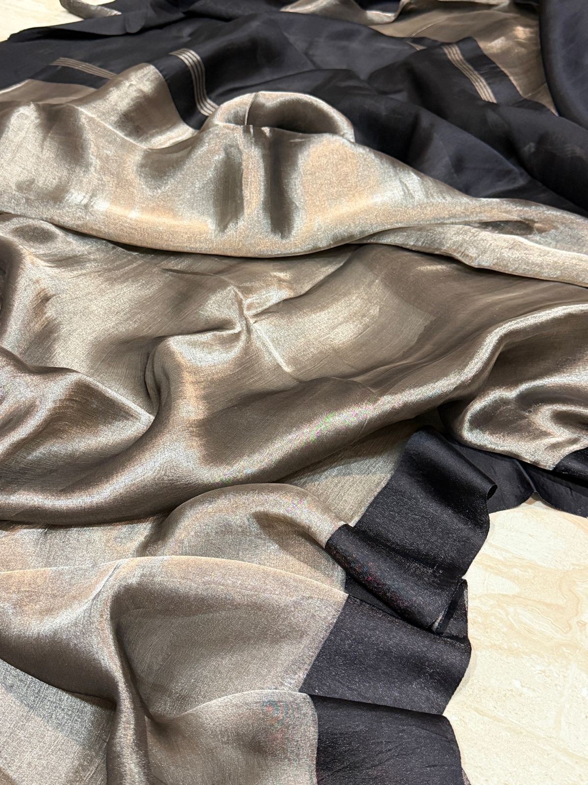 Banarasi Glass Tissue Silk Saree with Satin Patta Border