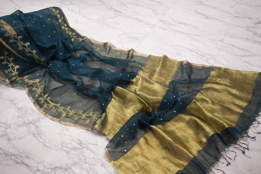 Pure Resham Silk Saree With Jamdani Weave