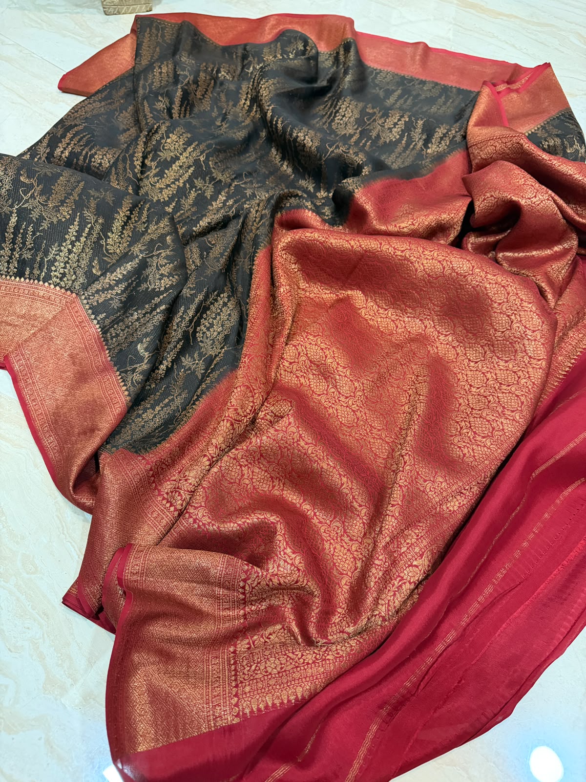 Mysore Brocade Crepe Silk Saree with Antique Zari Weave – Chap Dye