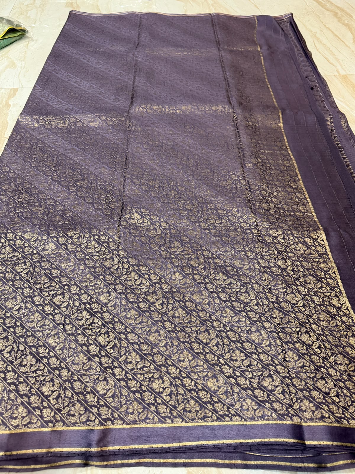 Mysore Brocade Crepe Silk Saree with Elegant Stripe Weave