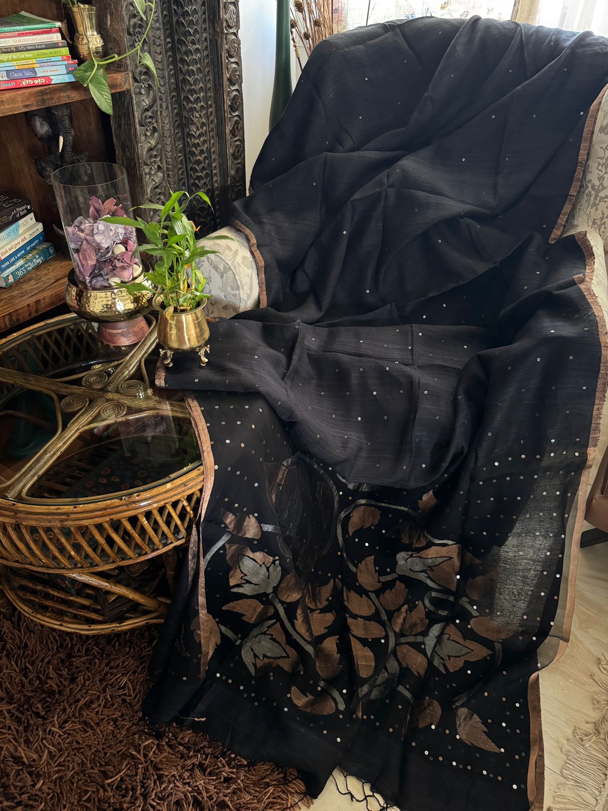 Premium Pure Matka Silk Jamdani Saree with Sequins Work