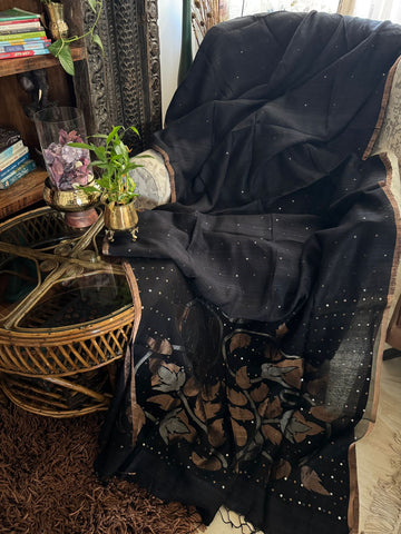 Premium Pure Matka Silk Jamdani Saree with Sequins Work