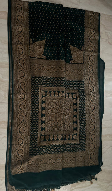 Pure Handloom Khaddi Georgette Banarasi Saree With All Over Zari Weave