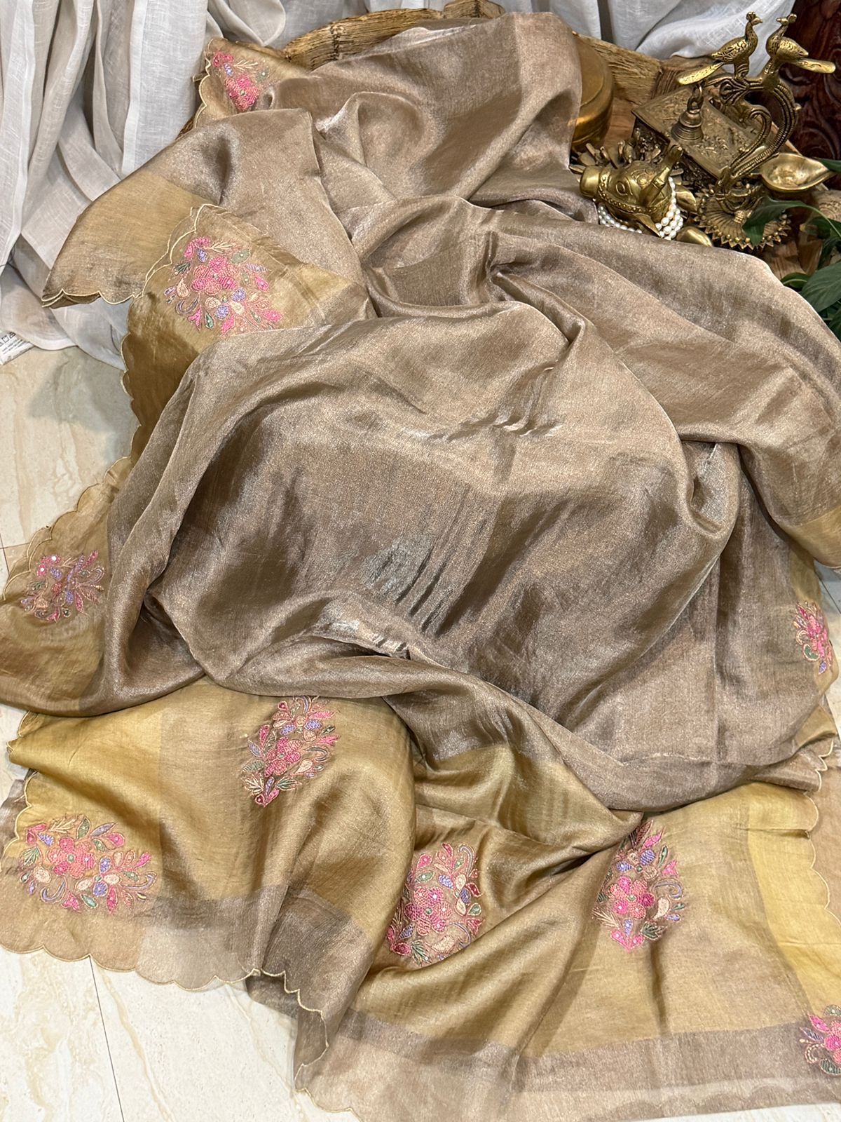 Tissue Soft Silk Saree With Embroidery Butta On Border