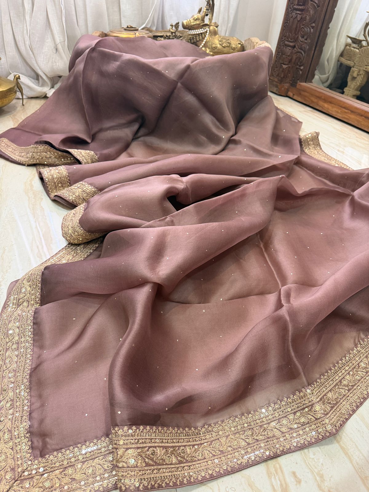 Sabyasachi-Inspired Organza Saree with Embroidery Border