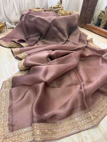 Sabyasachi-Inspired Organza Saree with Embroidery Border