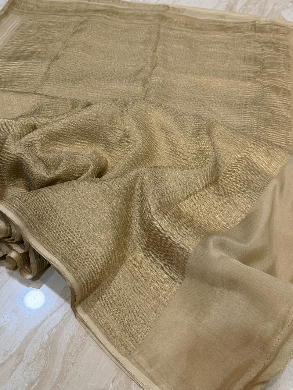 Pure Mysore Brocade Crush Zari Weave Crepe Silk Saree