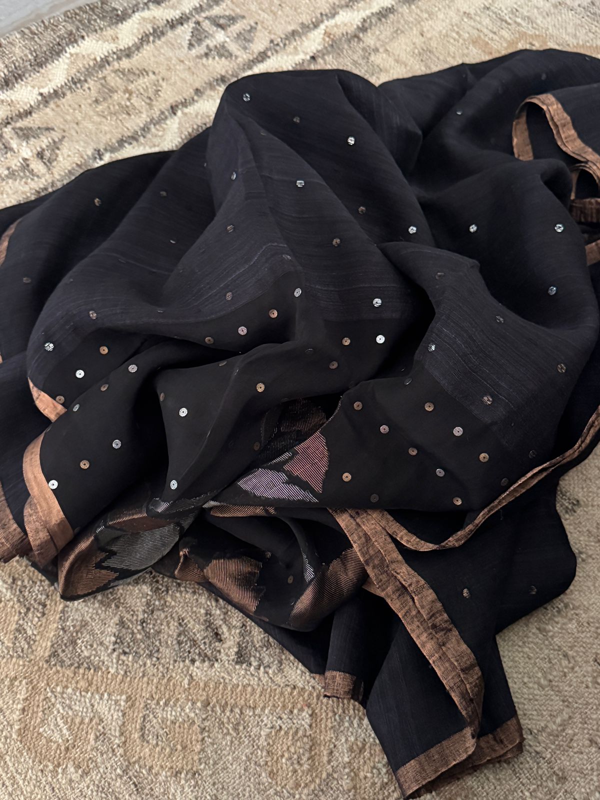 Premium Pure Matka Silk Jamdani Saree with Sequins Work