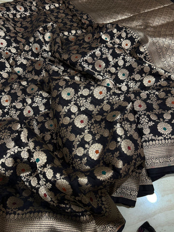 Pure Handloom Katan Banarasi Meenakari Weave