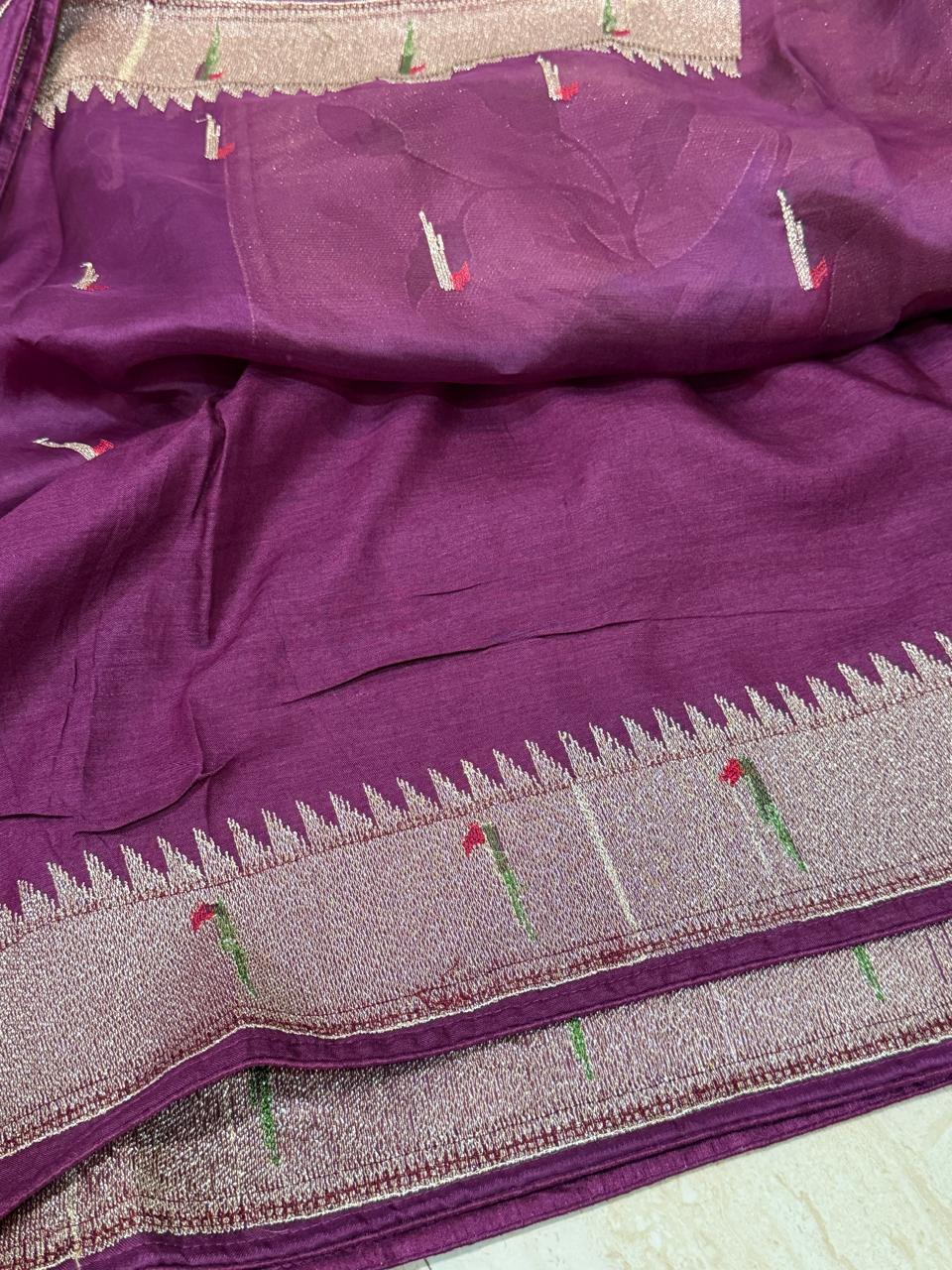 Pure Organza Saree with Paithani Embroidery