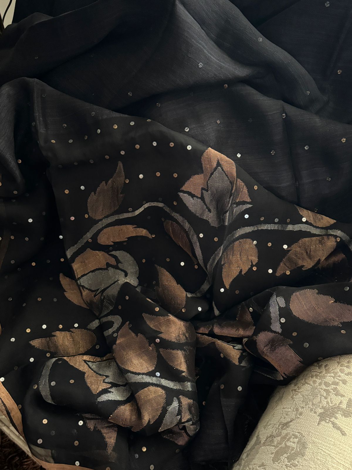 Premium Pure Matka Silk Jamdani Saree with Sequins Work