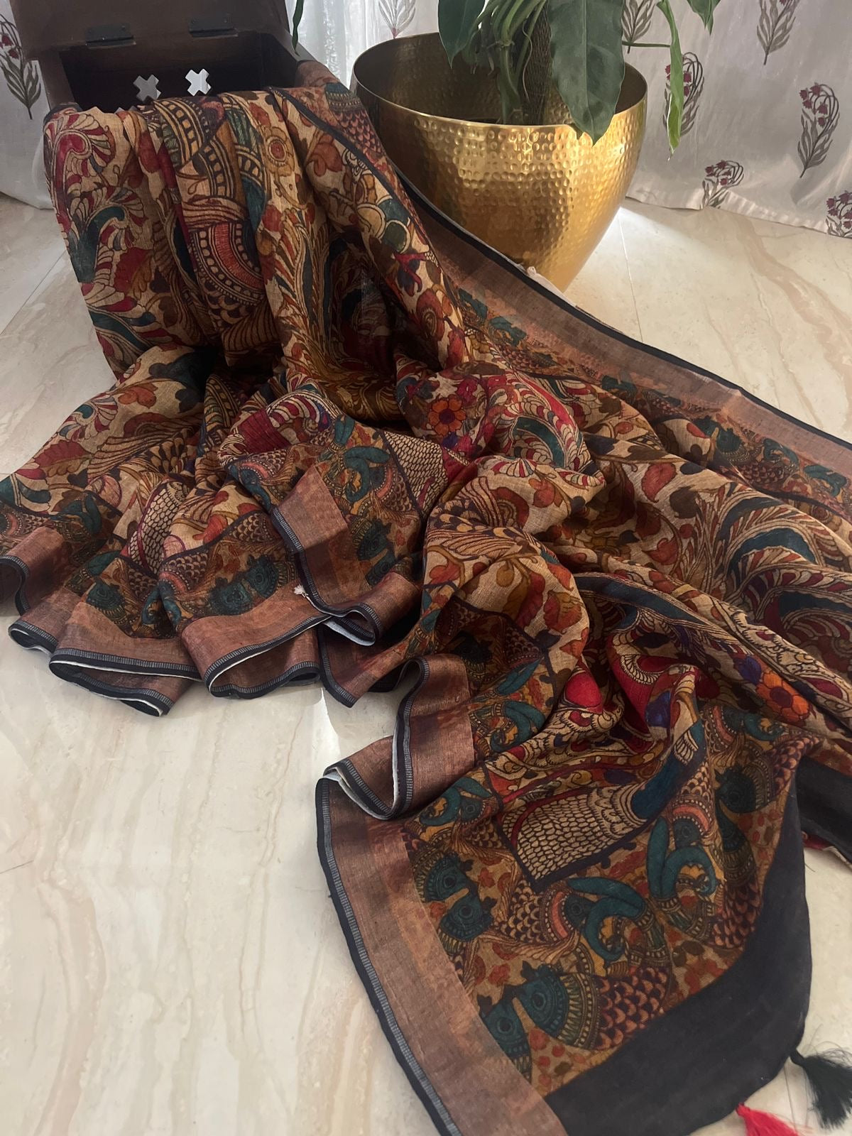 Pure Linen By Linen Digital Kalamkari Print Saree