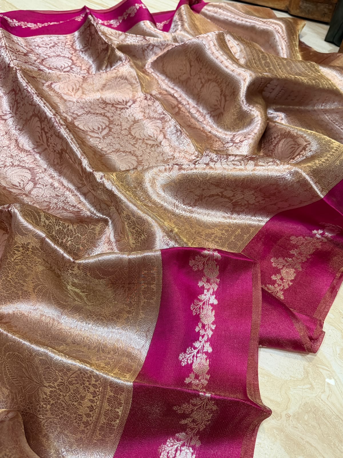 Banarasi Soft Brocade Tissue Silk Saree With Satin Patta Border