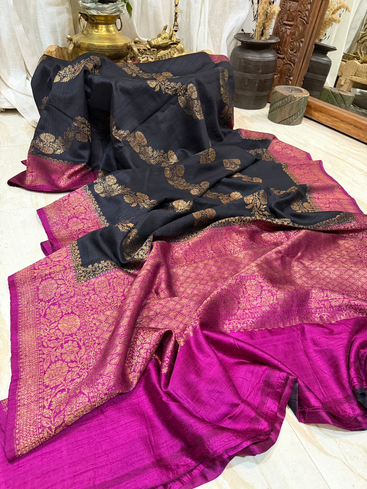 Raw Silk Leheriya Weave Banarasi Saree
