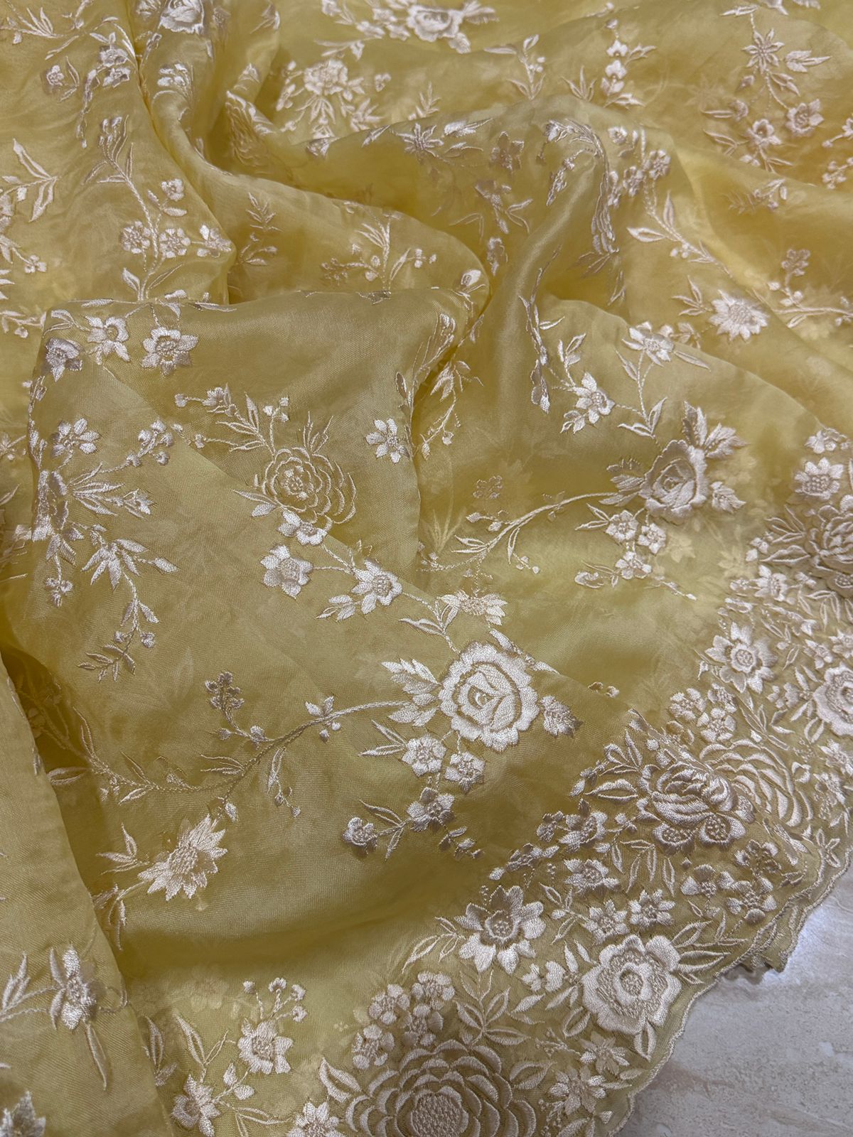 Pure Organza Saree with Parsi Gara Machine Embroidery