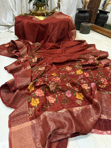 Chanderi Silk Cotton Zari Weave Border Saree with Digital Print