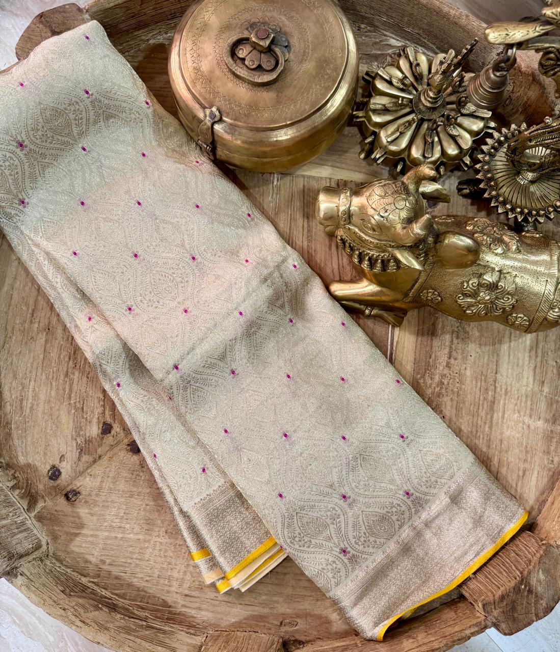 Pure Mysore Brocade Crepe Silk Saree With Meenakari Weave