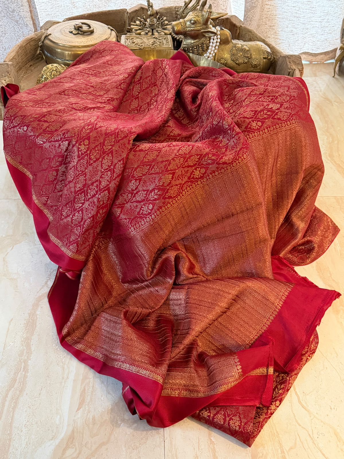Pure Mysore Brocade Crepe Silk Satin Patta Border Saree With Antiq Zari Weave