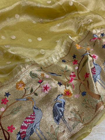 Banarasi Soft Tissue Silk Saree With Paithani Embroidery Border