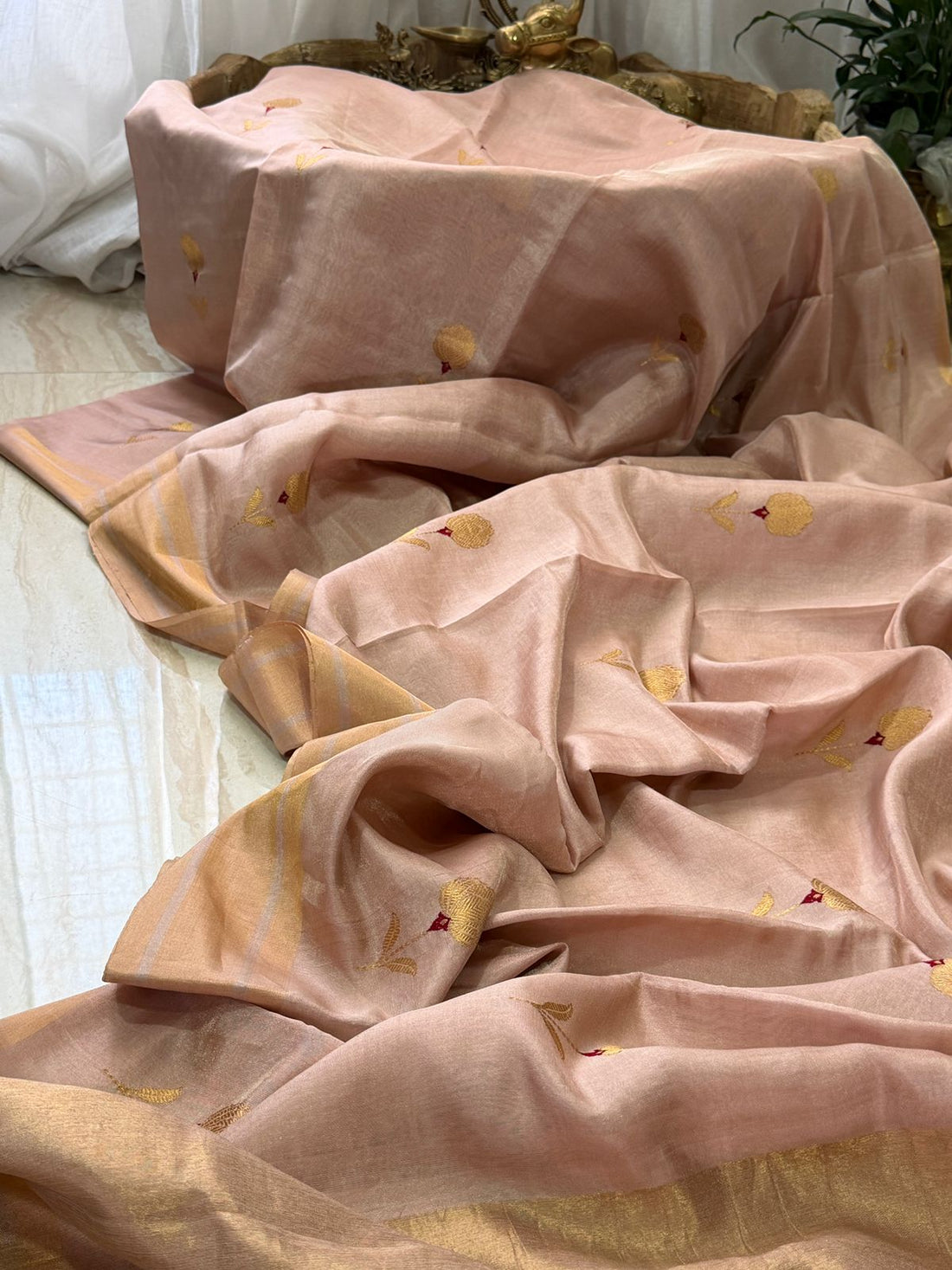Chanderi Pattu Tissue Silk Saree with Ek Naliya Weave Butta