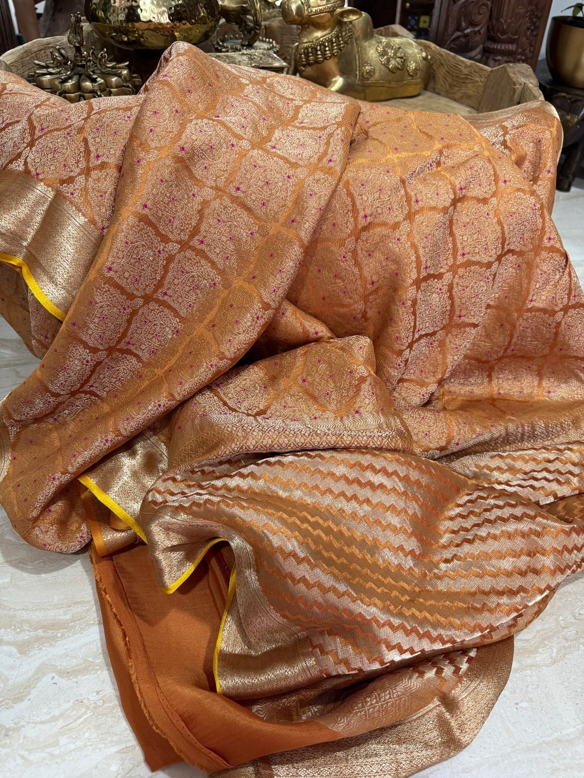 Pure Mysore Brocade Crepe Silk Saree With Meenakari Weave
