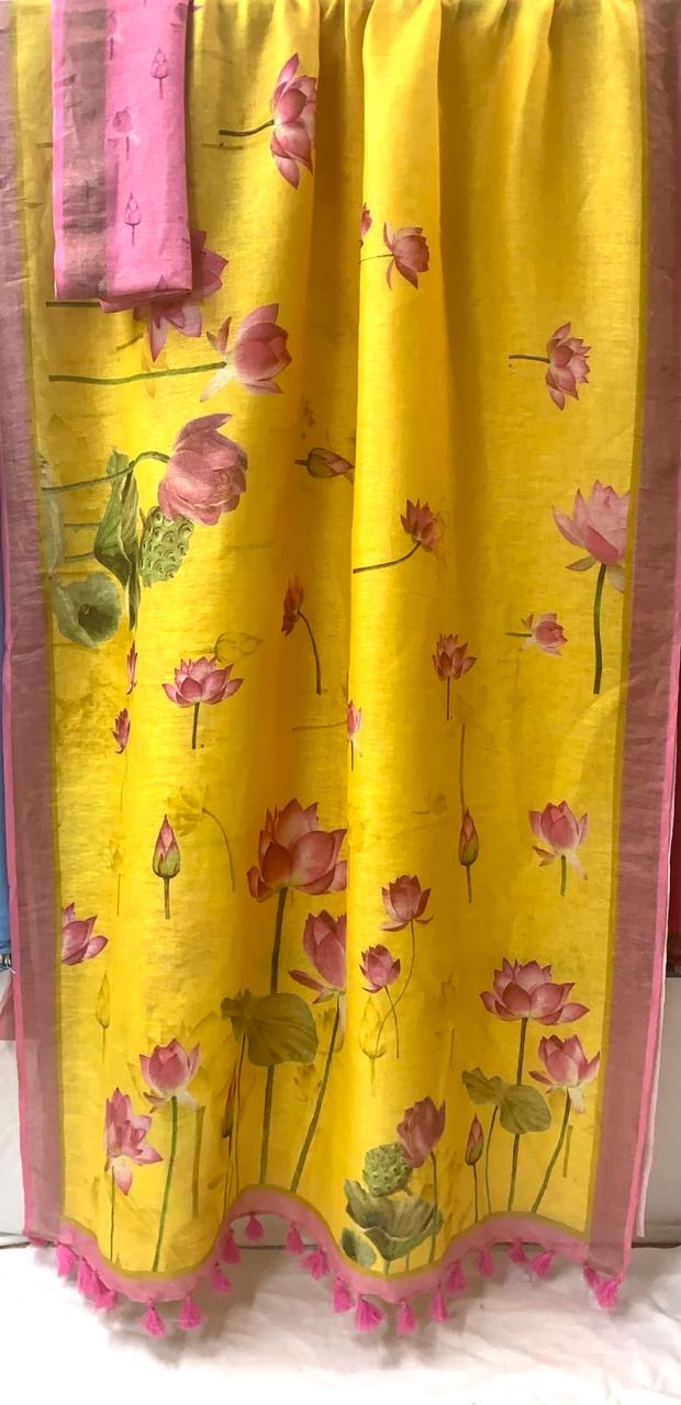 Pure Linen Digital Print Saree