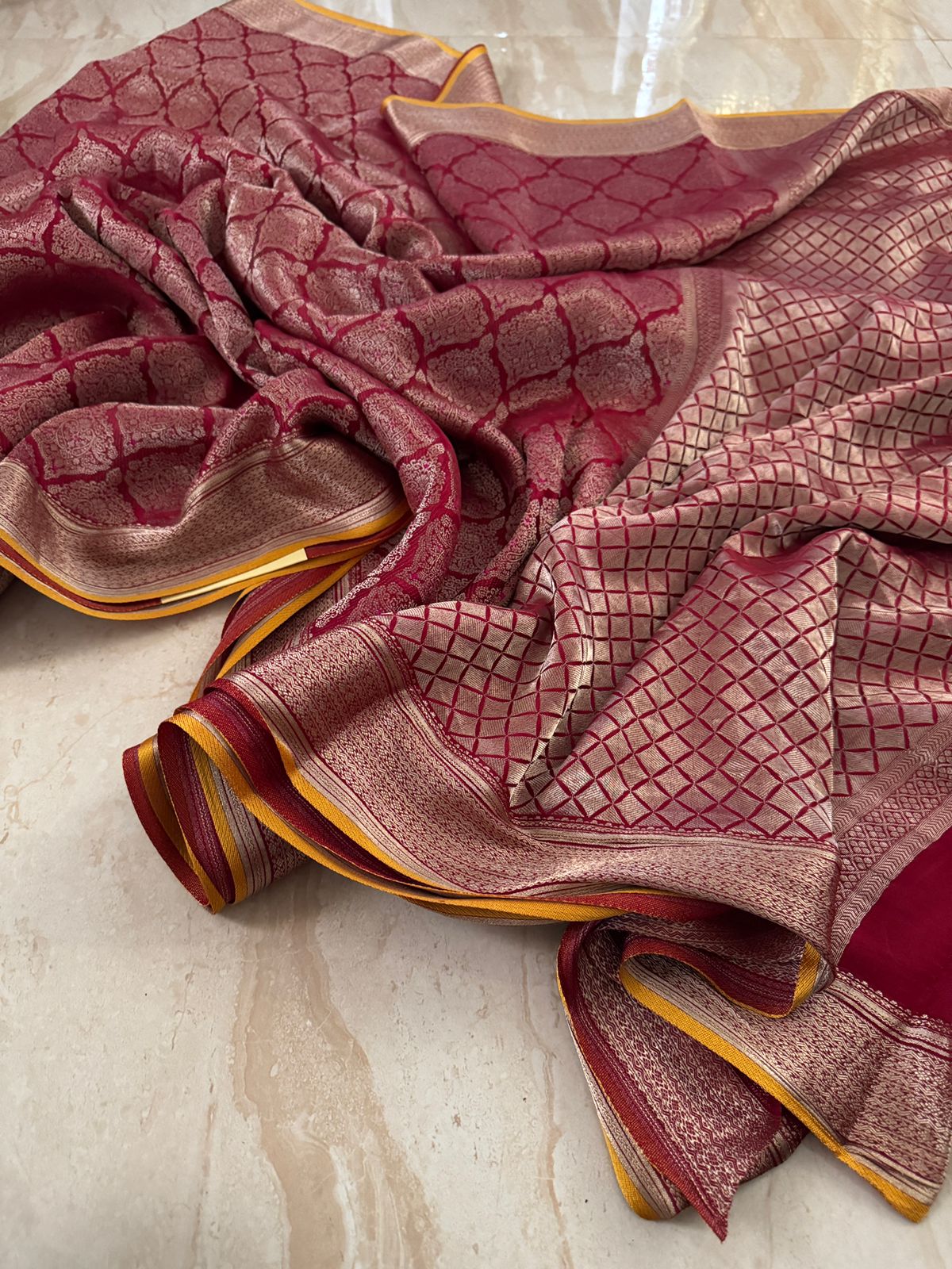 Pure Mysore Brocade Crepe Silk Saree With Meenakari