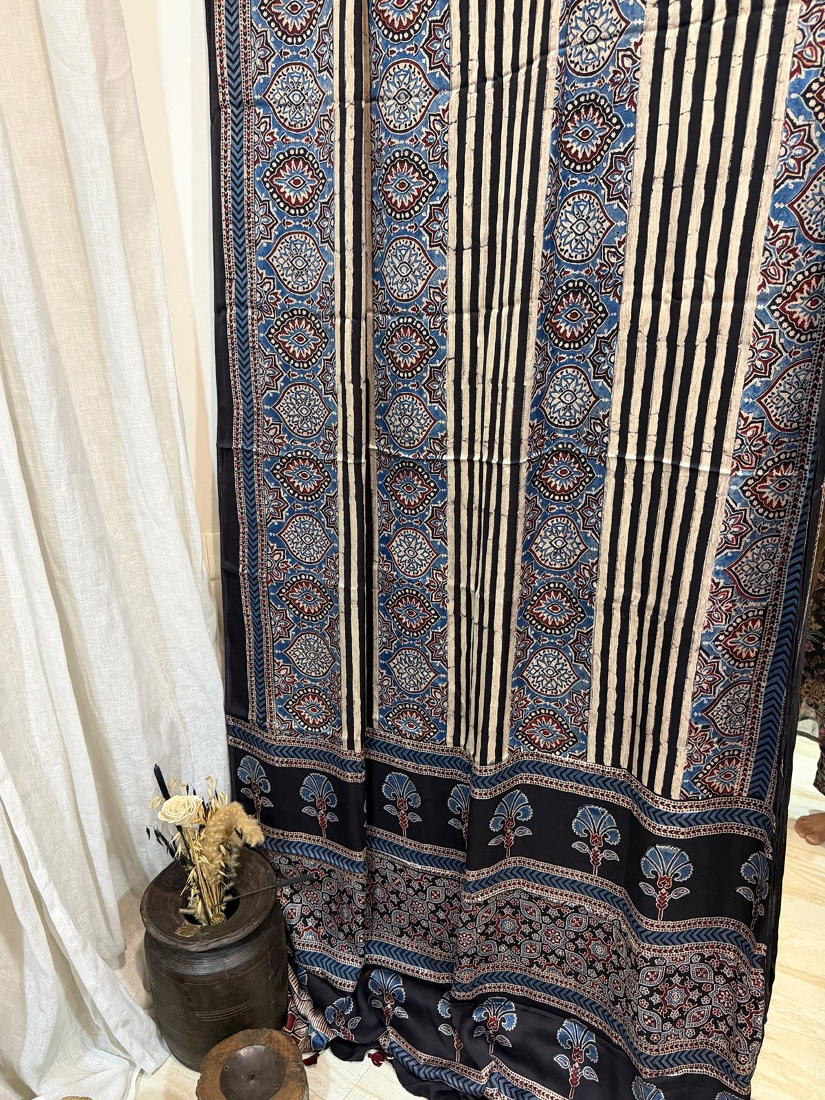 Pure Modal Silk Saree Hand Block Ajrakh Print